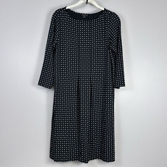 J. Jill Wearever Women's Small Dress Black Shift Knit 3/4 Sleeve Stretch Dots - Picture 1 of 6